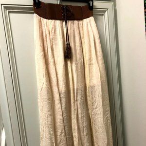Lightweight Creme Maxi Skirt with Belt Accent